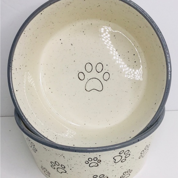 2 Pet Bowl Cat Kitten PAWS Food Water Dish Bowl Pacifica Pottery Gray New - Picture 2 of 6